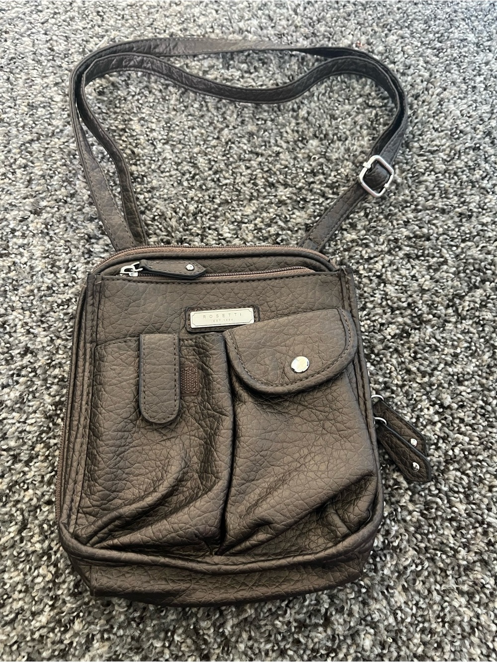 Rosetti Brown Textured Faux-Leather Crossbody Bag